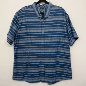 Eddie Bauer Mens 2XL Blue Navy Stripe Button Down Shirt Short Sleeve